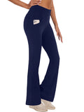 Womens Yoga Pants Flare Legging with Pockets Bootcut High Waist Lightweight Bottoms Workout Activewear Navy Blue L