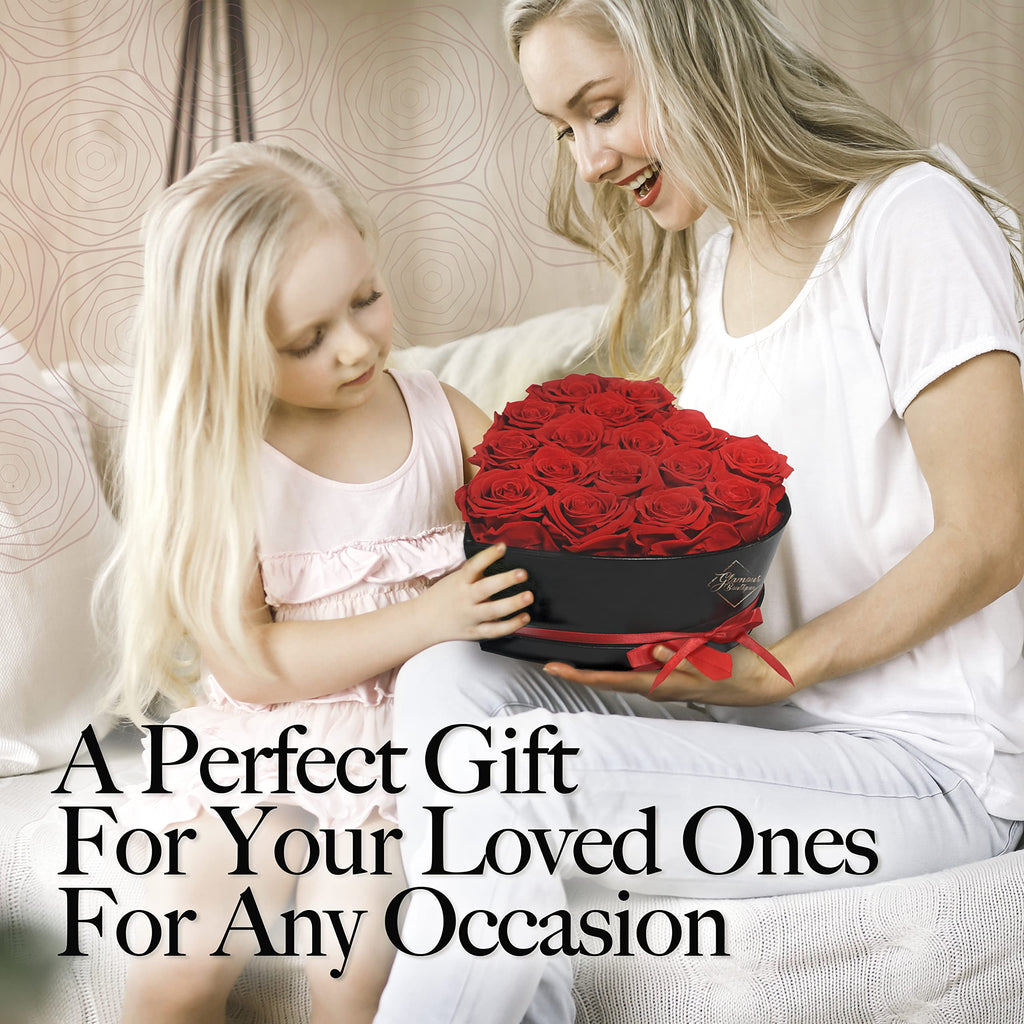 GLAMOUR BOUTIQUE 16 Forever Flower Heart Shape Box - Preserved Roses, Immortal Roses Gift for Her Eternal Rose Preserved Flowers for Delivery Mothers Day Women Valentines Day Gifts for Wife - Red