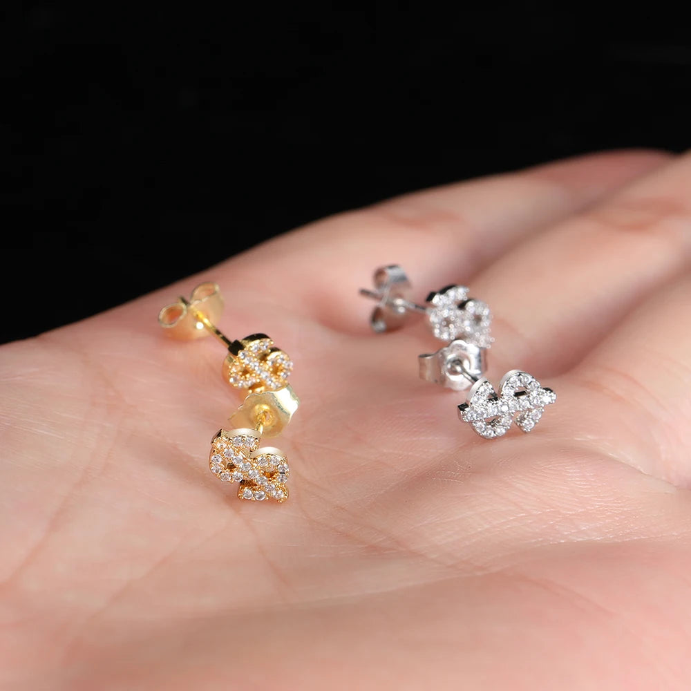 Hip Hop Jewelry Stud Earrings Iced Out 5A Zircon Dollar Sign Gold Plated Earrings for Men Women