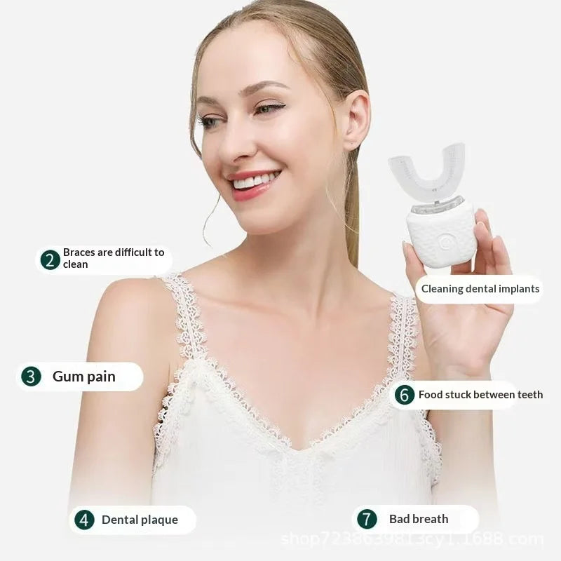 Adult U-Shaped Electric Toothbrush 360° Intelligent Cleaning USB Rechargeable Automatic Toothbrush