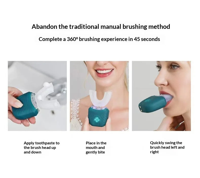 Adult U-Shaped Electric Toothbrush 360° Intelligent Cleaning USB Rechargeable Automatic Toothbrush