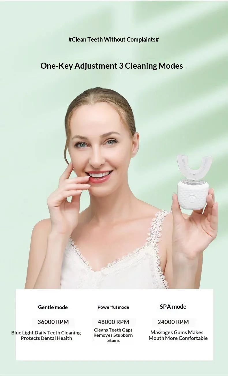 Adult U-Shaped Electric Toothbrush 360° Intelligent Cleaning USB Rechargeable Automatic Toothbrush