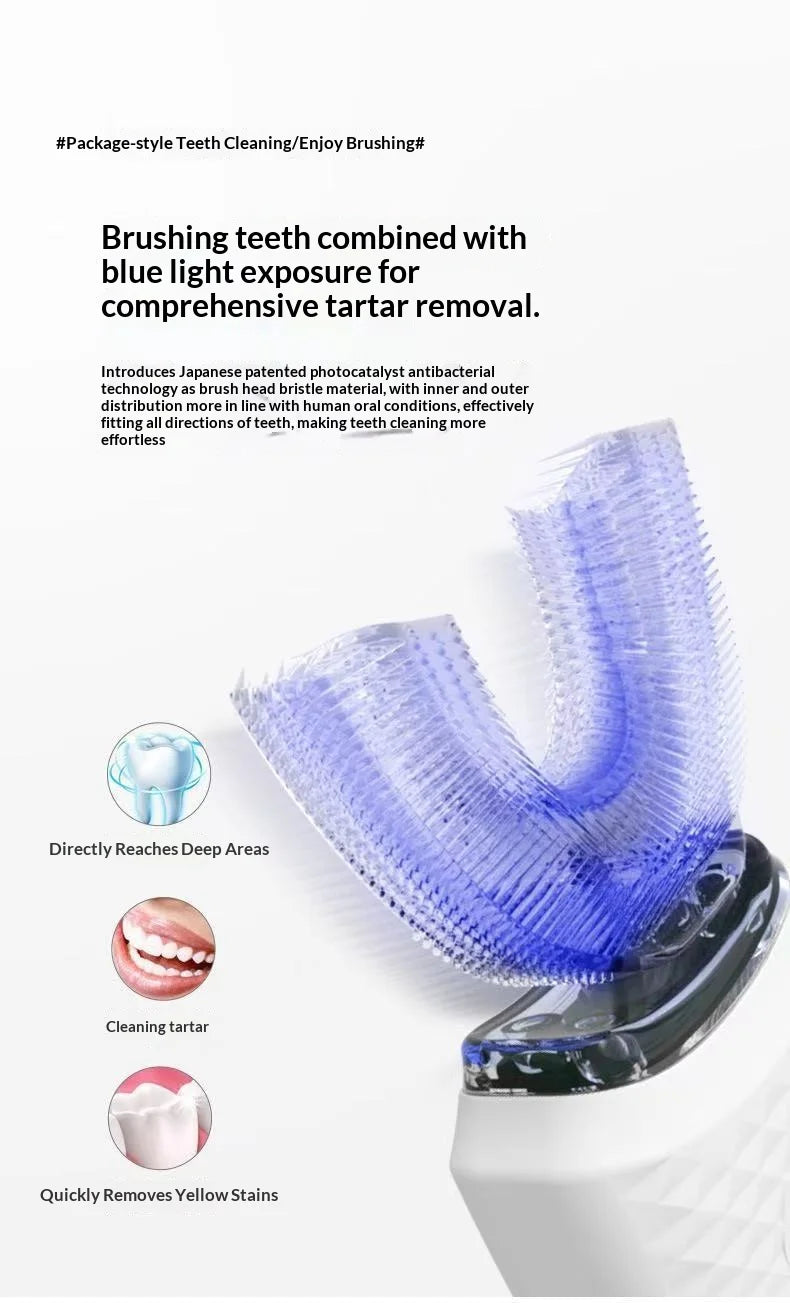 Adult U-Shaped Electric Toothbrush 360° Intelligent Cleaning USB Rechargeable Automatic Toothbrush