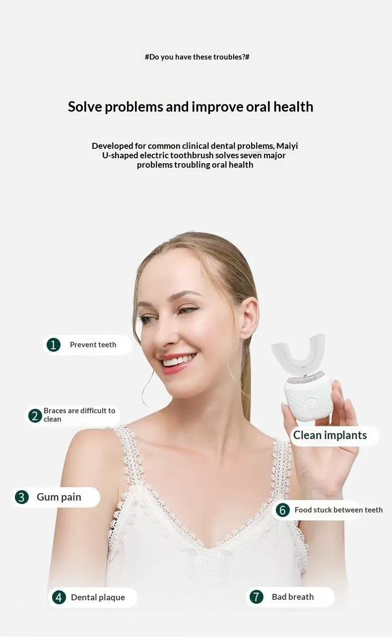 Adult U-Shaped Electric Toothbrush 360° Intelligent Cleaning USB Rechargeable Automatic Toothbrush