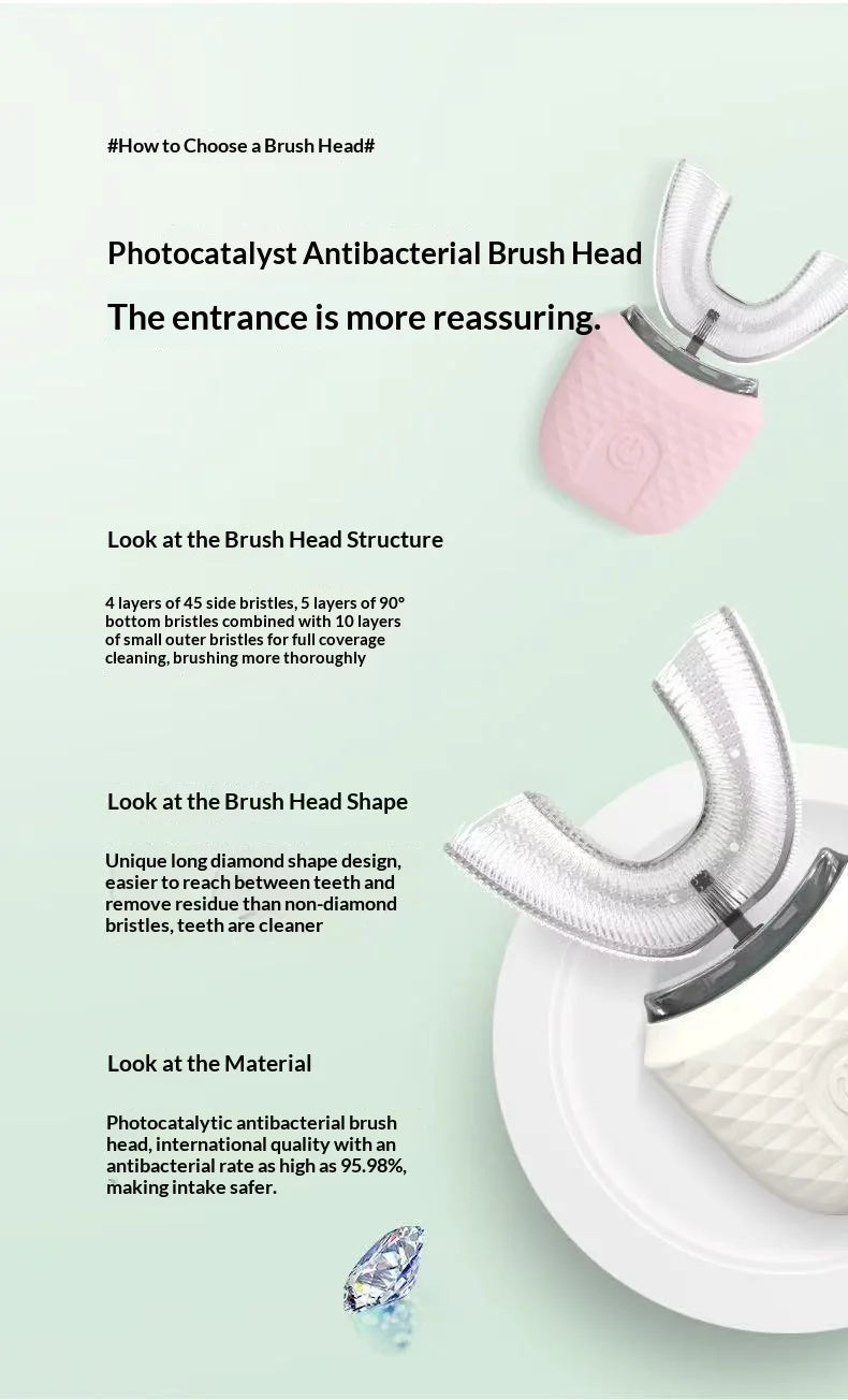 Adult U-Shaped Electric Toothbrush 360° Intelligent Cleaning USB Rechargeable Automatic Toothbrush