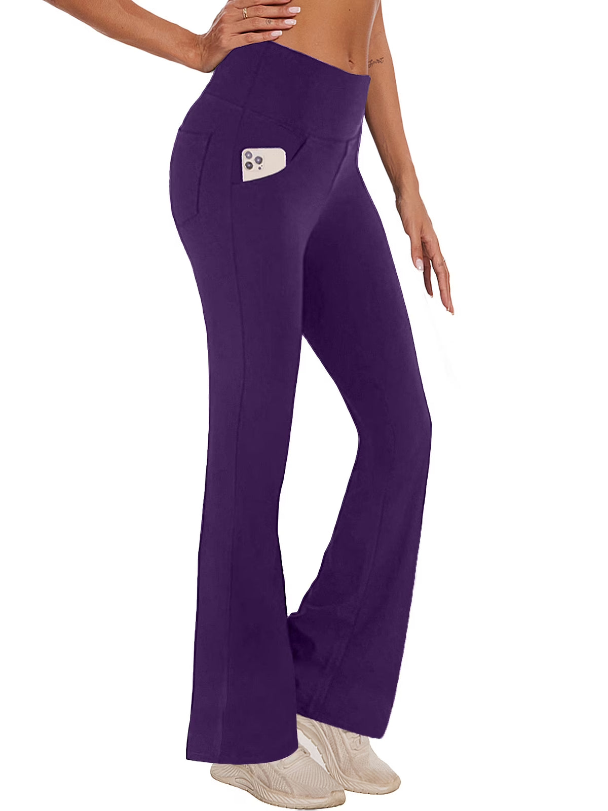 Womens Yoga Pants Flare Legging with Pockets Bootcut High Waist Lightweight Bottoms Workout Activewear Purple M