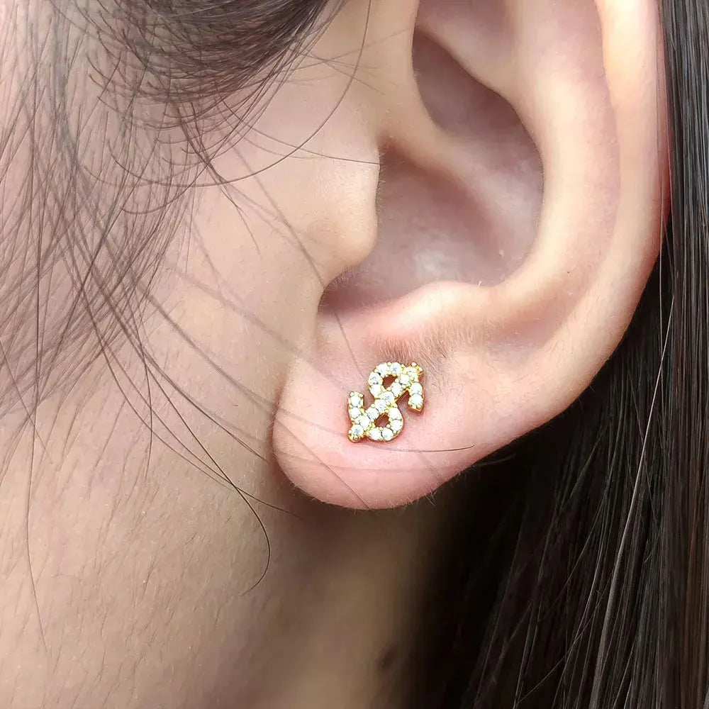 Hip Hop Jewelry Stud Earrings Iced Out 5A Zircon Dollar Sign Gold Plated Earrings for Men Women