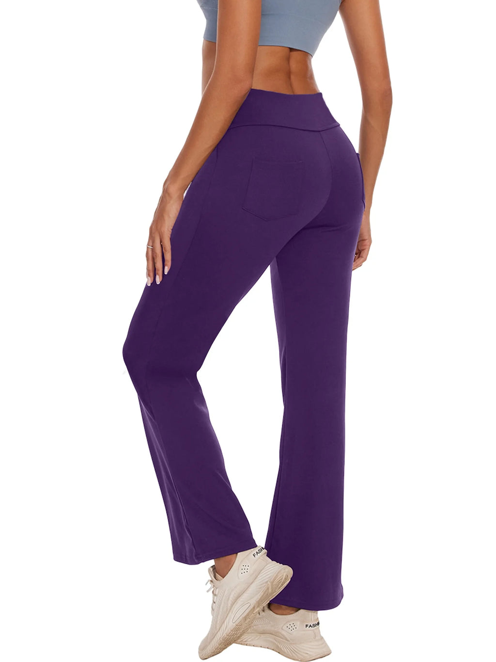 Womens Yoga Pants Flare Legging with Pockets Bootcut High Waist Lightweight Bottoms Workout Activewear Purple M