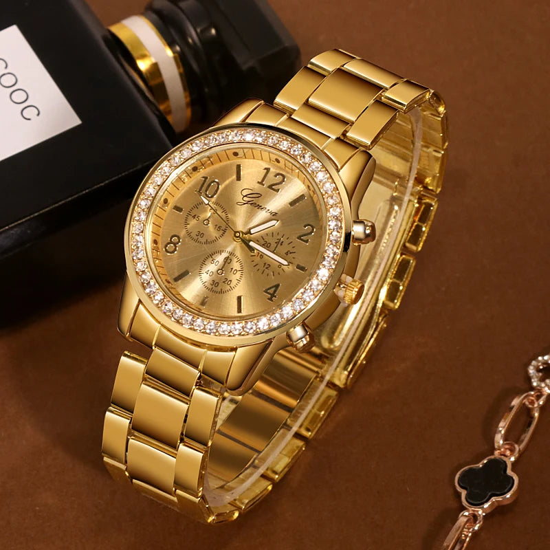 Women'S Watches Geneva Classic Luxury Rhinestone Watch Women Watches Ladies Fashion Gold Watch Clock Reloj Mujer Montre Femme
