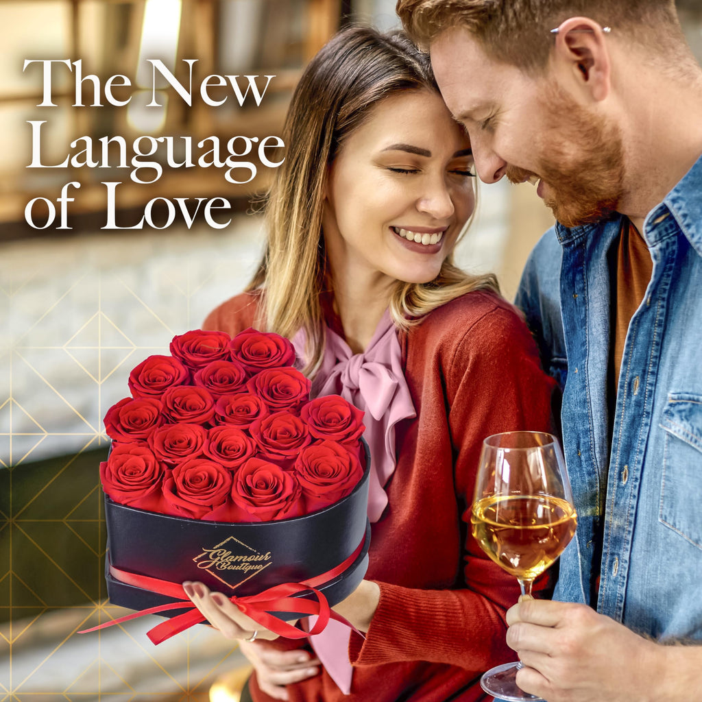 GLAMOUR BOUTIQUE 16 Forever Flower Heart Shape Box - Preserved Roses, Immortal Roses Gift for Her Eternal Rose Preserved Flowers for Delivery Mothers Day Women Valentines Day Gifts for Wife - Red